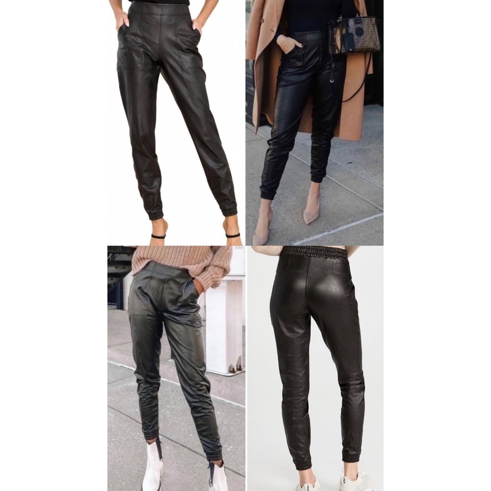 Spanx Faux Leather Joggers Black High Rise Tapered Pants 20283R Small